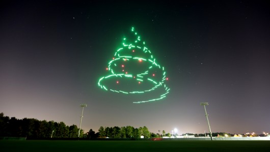 Intel and Walt Disney Parks and Resorts are collaborating on ?Starbright Holidays ? An Intel Collaboration? at the Walt Disney World Resort in Florida. The event at the Disney Springs entertainment district features 300 Intel Shooting Star drones in a choreographed aerial performance. (Credit: Intel Corporation)